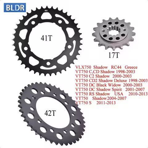 525 17T 38T 41T 42T Front Rear Sprocket Gear Wheel Cam For Honda VLX750 Shadow VT 750 CD2 Shadow Del