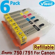 Compatible 6 Pack PGI-750XL CLI-751XL Refillable Print Cartridge Empty Without Ink Full Set for Cano