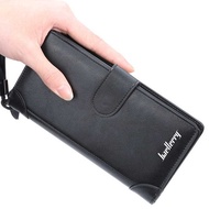 Men Bifold Wallet Clutch Bag Wrist Strap Purse PU Leather Large Capacity Zipper Press Stud Credit Card Holder Vintage O