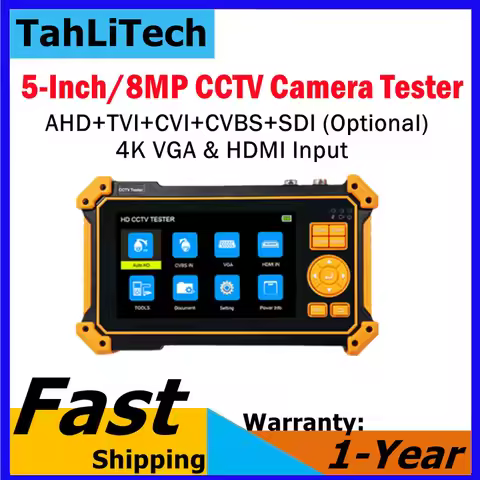 Tahlitech 8MP CCTV Security Camera Tester 5-Inch CCTV Monitor AHD/CVI/TVI CVBS Analog CCTV Cameras T