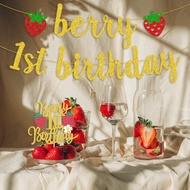 Berry Sweet  one Birthday Banner Sparkling Strawberry Background Decoration Sweet One Birthday Banne