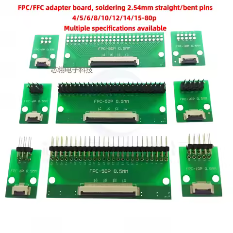 FFC/FPC Adapter Board 0.5/1.0mm To 2.54MM 4/6/12/24/40-80P 0.5mm Connector to Straight/bent 2.54 Pin