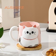 ALISONDZ Coffee Cup, Hand Painted Cat Pattern Ceramic Mug, Cute 500ml Cartoon 3D Embossed Milk Mug G