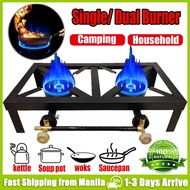 Dual Burner Gas Stove Heavy Duty Camping Stove with Angle Steel Bracket High Power Cast Iron Stove S