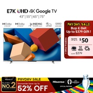 Hisense E7K Smart Google TV 43 55 65 75 inch | Dolby Vision | Dolby Atmos | MEMC | HDR 10 | VRR + ALLM | Dual Wifi 2.4/5G | Bluetooth 5.0 | HDMI (eARC)