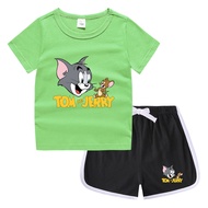 Tom-Tom Jerry หญิงชุดนอนชุดแขนเสื้อสั้นเด็กผู้ชายกางเกงขาสั้นเสื้อยืด2021รอบฐานคอเสื้อเหงื่อ-ดูดซับเสื้อกล้ามชุดเสื้อผ้าสำหรับเด็กฤดูร้อน Casual ชุดนอนแฟชั่น