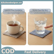 KI Square Plaid Fabric Coaster Set of 6 Heat Resistant Non Slip Cup Mats Ideal for New Home Gift Tab