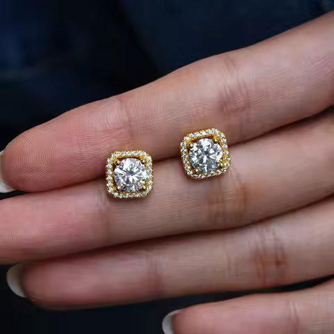 Luxury 100% Real 18k Gold Women's Square Moissanite Earrings 1ct Diamond Earrings