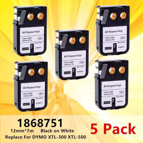 1~5PK Label TAPE DYMO 1868751 Cartridge Black on White All-Purpose Vinyl Labels For DYMO XTL XTL-300