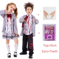 Zombie Costume for Kids Girl Scary Horror Bloody Vampire Set for Boy Halloween Carnival Student Unif