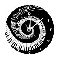 Elegant Piano Key Clock Music Notes Wave Round Modern Wall Clock Without Battery Black + White Acryl