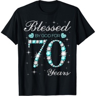 Men's cotton T-shirt Blessed By God For 70 Years Old Woman 70th Birthday T-Shirt Fast Shipping 4XL ,
