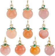 1 Box 10Pcs Natural Agate Peach Charms 13x9x9mm 18K Gold Plated Green Pink Fruit Charms with Jump Ri