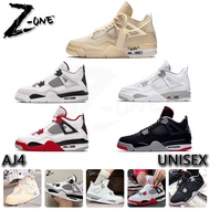 In Stock Unisex Air Jordan 4 AJ4 OFF-WHITE " Sail " " Bred " " Fire Red " Basketball Shoes Sneakers