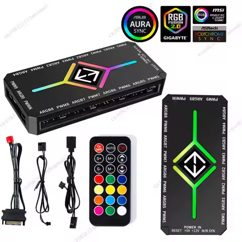 3in1 5V ARGB PWM Controller 3Pin 4Pin Magnetic Suction Hub with Remote Control PWM ARGB Controller f