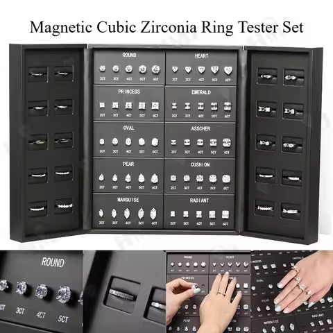 HMJ Ring Size Shape Sets Display Kit Magnetic 5A Cubic Zirconia 10 Cuts 2-6CT Diamond Charts Customi