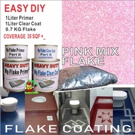 PINK MIX 1 SET Epoxy Colour Flake Coating for Toilet, Kitchen Floor Tile Leaking Anti-slip Oily Stain and Waterproof ( 1L wp primer / 1L WP CLEAR COTE / 0.7 KG FLAKE )