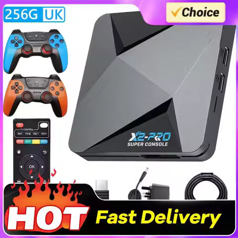 （UK) X2 PRO Retro Video Game Console TV Box 65000+ Games with 2 Gamepads Super Console 60+ Game Emul