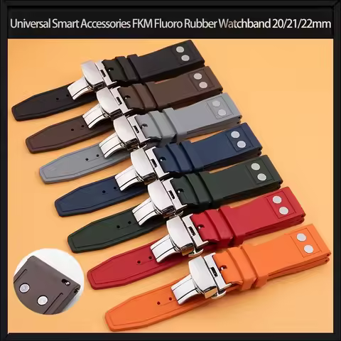 Universal Smart Accessories FKM Fluoro Rubber Watchband For IWC Big Pilot Mark Omege Breitling Quick