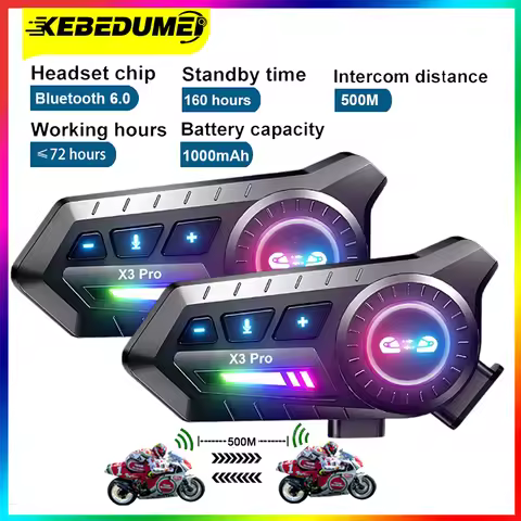 1/2Pcs X3Pro Bluetooth 6.0 Motorcycle intercom 500M 1000mAh Helmet Moto intercomunicador headset Voi