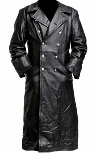 MENS GERMAN CLASSIC WW2 MILITARY UNIFORM OFFICER BLACK LEATHER TRENCH COAT