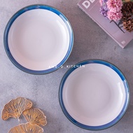 SALE Piring keramik bulat tebal lis biru