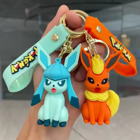 Pokémon Big Eevee Family Keychain Gift Set, Complete Evolution PVC Keychain with Pokéball Clip, Ador