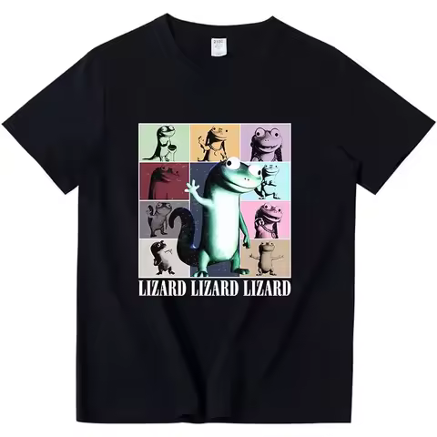 Lizard Meme Cartoon Graphic T-shirt Short Sleeve Cotton O-neck Tshirts Casual Funny Fashion Printing
