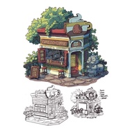 Stores, shops, restaurants (180gsm thick paper) - Set of 30 A4 A5 Coloring Pages for Wax, Pencil, Wa