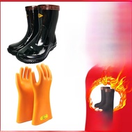 รองเท้าบูทกันไฟ ยางกันน้ำ กันลื่น อบอุ่น หนา รองเท้ากันไฟ ระดับแรงดันไฟฟ้าสูง 35kv 10kv 25kv 20kv รอ