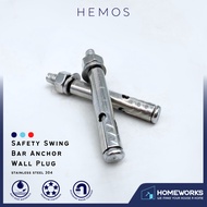 HEMOS SUS304 EXTENSION SAFETY SWING BAR ANCHOR WALL PLUG (1 BAG/5 PCS) HM-0219