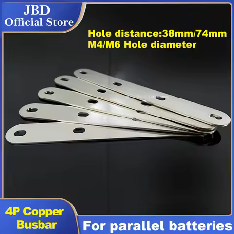 4P Battery Copper Busbar 38mm 74mm Hole Distance M4 M6 Bus Bar Battery Connector For Laminated Flat 