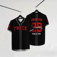 TWICE JERSEY Striped V-neck Short-sleeved Jersey Top