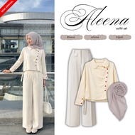 Aleena One Set 3-in-1 Korean StyleWanita | Selia Top Yellow + Oro Pant + Hijab Bella Square | Daily 