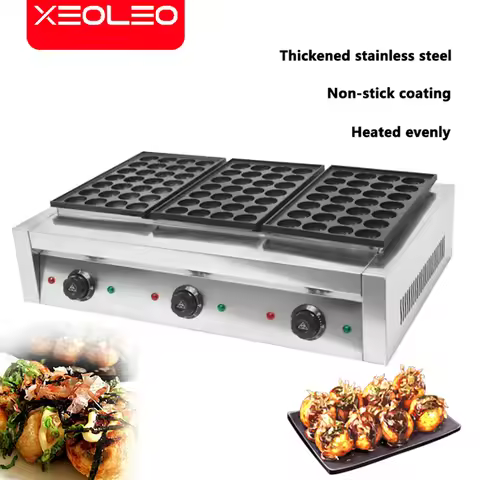XEOLEO Electric 3 Plates Fish Ball Furnace Commercial Octopus Ball Machine 6000W Fish Ball Maker Non