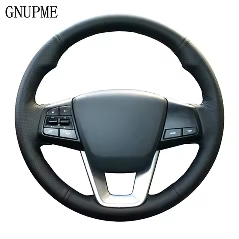 GNUPME DIY Hand-stitched Soft Artificial Leather Black Car Steering Wheel Cover for Hyundai ix25 201