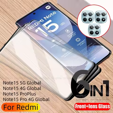 6-in-1 For Redmi Note 15 Glass Xiaomi Redmi Note 15 Pro Plus Tempered Glass Curved Screen Protetor R