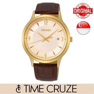 [Time Cruze] Seiko SGEH86 Quartz Analog Brown Leather Strap Gold Tone Men's Watch SGEH86P1 SGEH86P