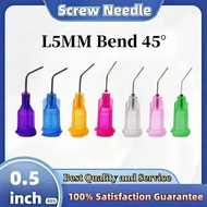 10pcs 13mm 1/4 Inch 14G-30G 45 Degrees Elbow Dispensing Needles, TS-TT Blunt Tip Threaded Port, 45° 