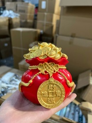 [Size lớn 12cm - kiêm ống tiết kiệm] Hũ túi vàng thần tài tiết kiệm tài lộc Túi thần tài may mắn tra
