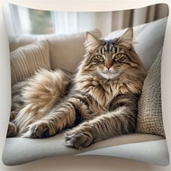 Cat Throw Pillow Soft Short Hair, One-sided Print, Machine Washable, Ideal for Sofa Living Room Deco