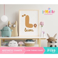 LION THEMED CHARTS - Laminated Charts Wooden Frame Wall Decors for Playroom Bedroom Kids Toddlers