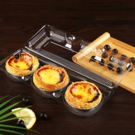 RORA - (10 Pcs) 3 Cavity Egg Tart Box | Plastic Transparent Disposable Portuguese Tart Box