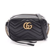 【二手】Gucci GG Marmont 絎縫迷你包 448065 黑色皮革 GG Marmont 迷你相機包 女士二手 A