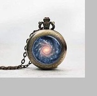 Spiral Galaxy Pendant Pocket Watch,Spiral Galaxy Necklace Pocket Watch Charm, Outer Space Milky Way 
