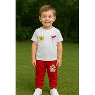 MERAH Boys' T-shirt and Jogger Set for the Republic of Indonesia 80, August 17th Suit, Red and White