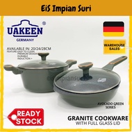 (Ready Stock) Uakeen Germany 20/24/28/32cm Green Die Cast Granite Non Stick Induction Casserole Pot 