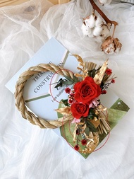 【新年】祈福 注連繩 乾燥花 壁飾 新年