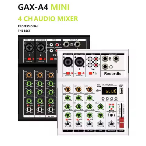GAX-A4 4 Channel MINI Mixer Audio Professional Digital Mixer Dj Console with USB Portable Audio Mixe