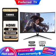 Monitor 24 Inch 2K 75HZ PC Monitor Curve 1920*1080P IPS Monitor 19 Inch Flat Narrow Bezel Black With